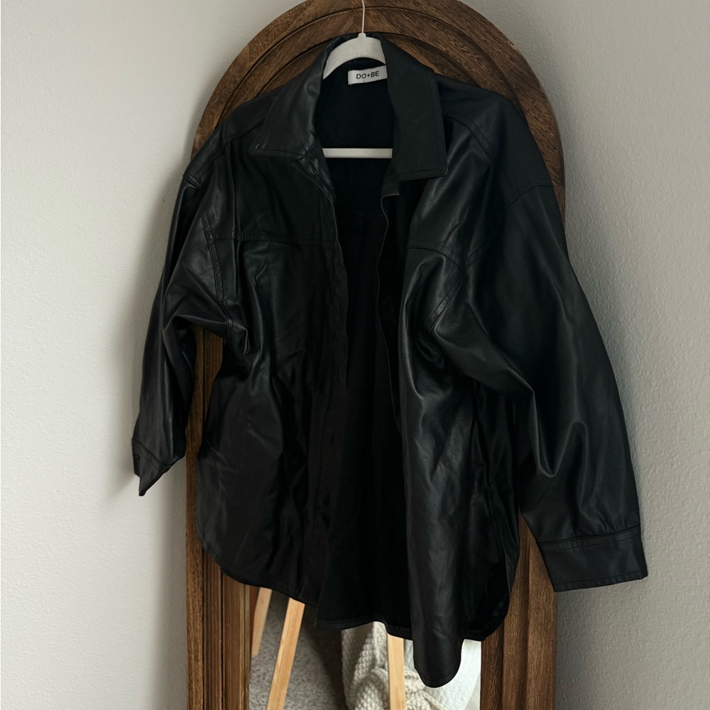 DO+BE Black Leather button down Jacket